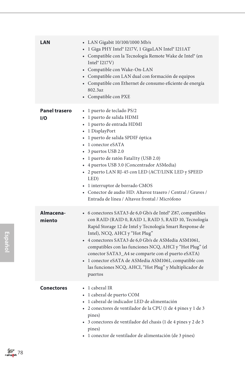 Español | ASRock Fatal1ty Z87 Professional User Manual | Page 82 / 206