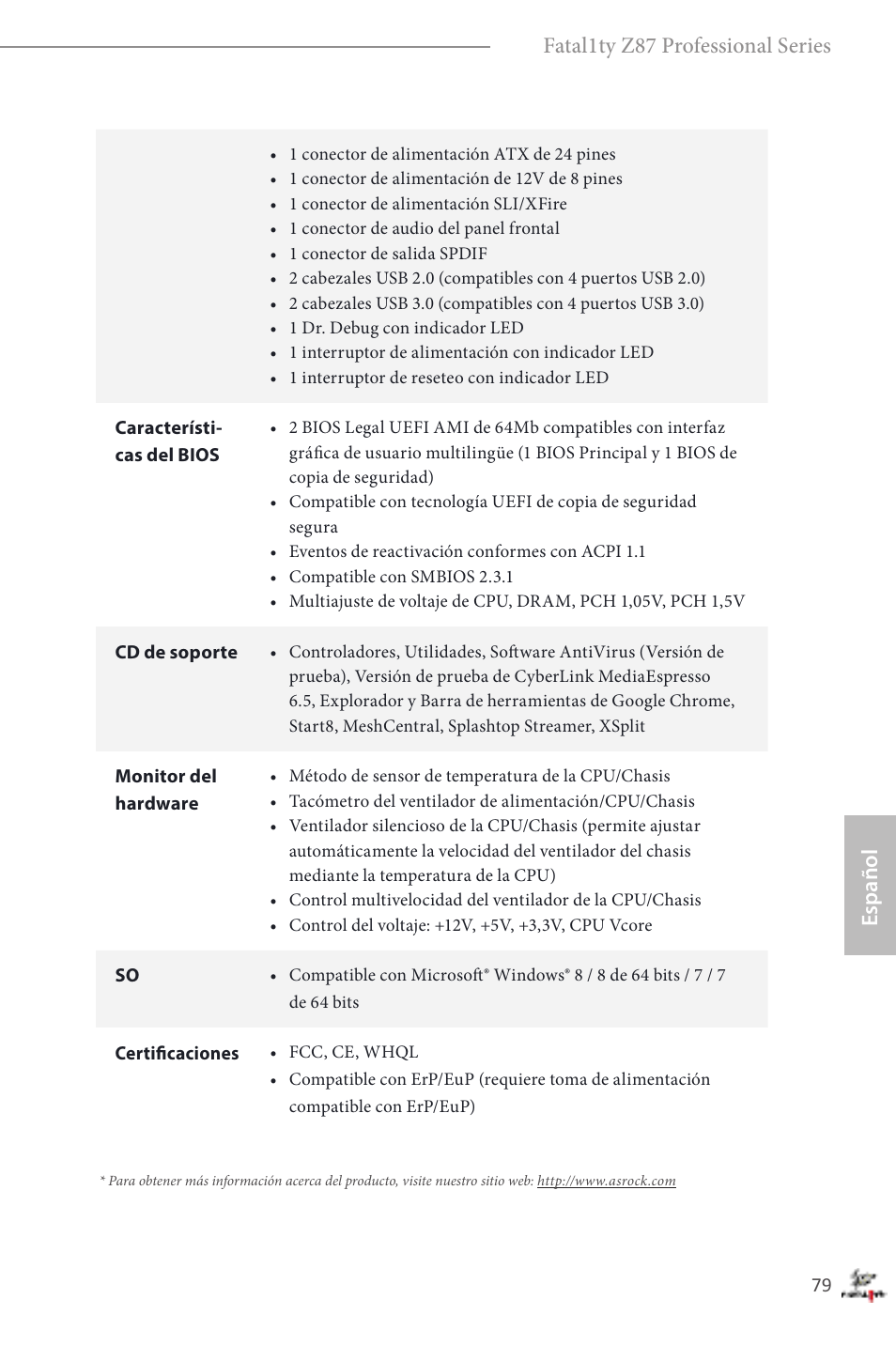 Español fatal1ty z87 professional series | ASRock Fatal1ty Z87 Professional User Manual | Page 83 / 206
