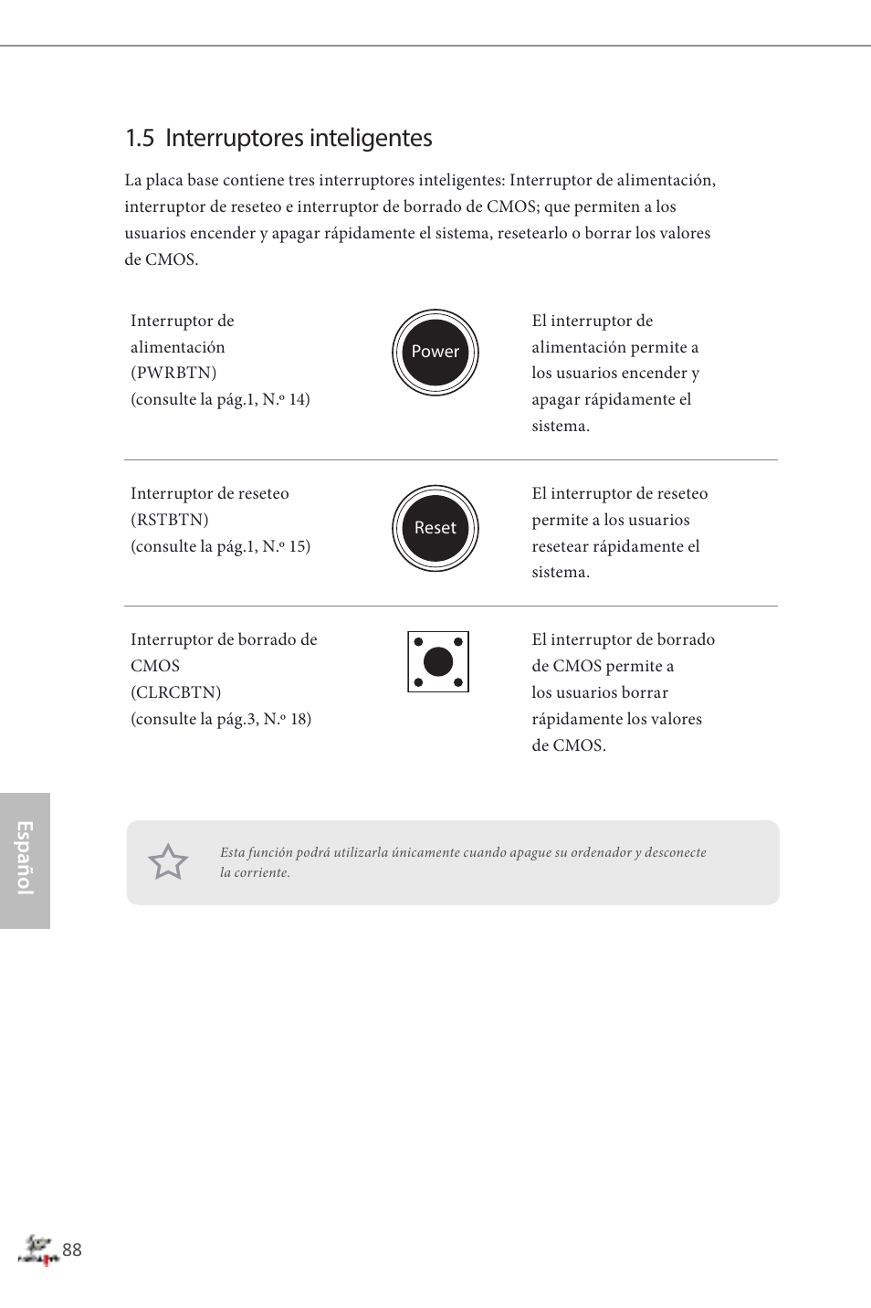 5 interruptores inteligentes, Español | ASRock Fatal1ty Z87 Professional User Manual | Page 92 / 206