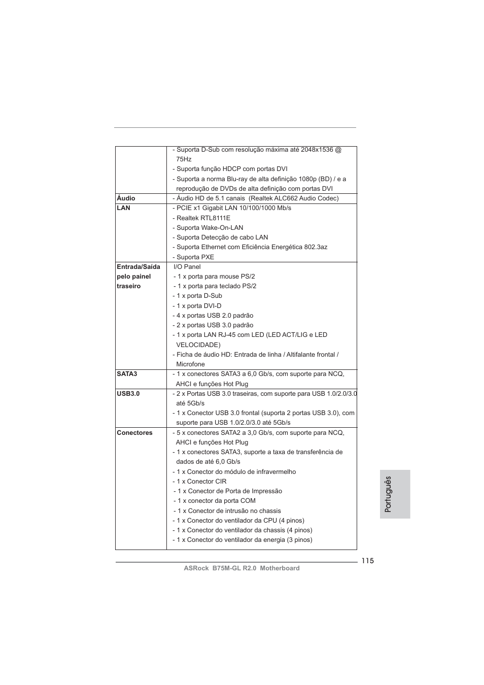 Po rtuguês | ASRock B75M-GL R2.0 User Manual | Page 115 / 204