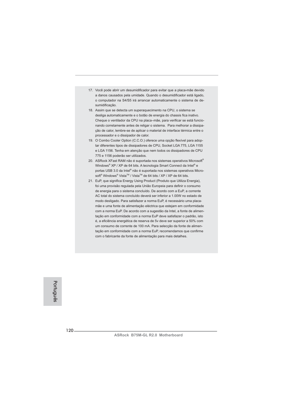 Po rtuguês | ASRock B75M-GL R2.0 User Manual | Page 120 / 204