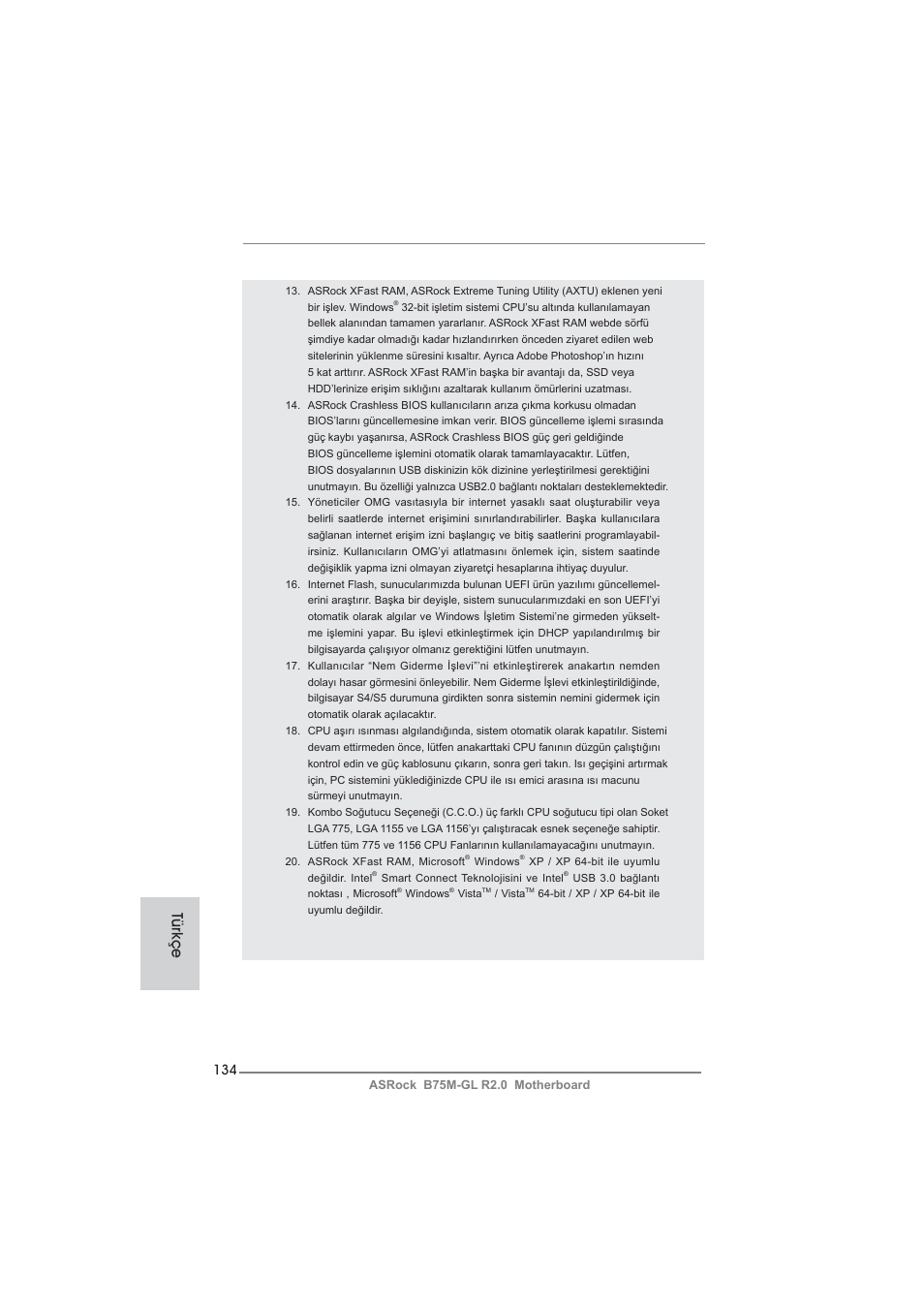 Türkçe | ASRock B75M-GL R2.0 User Manual | Page 134 / 204