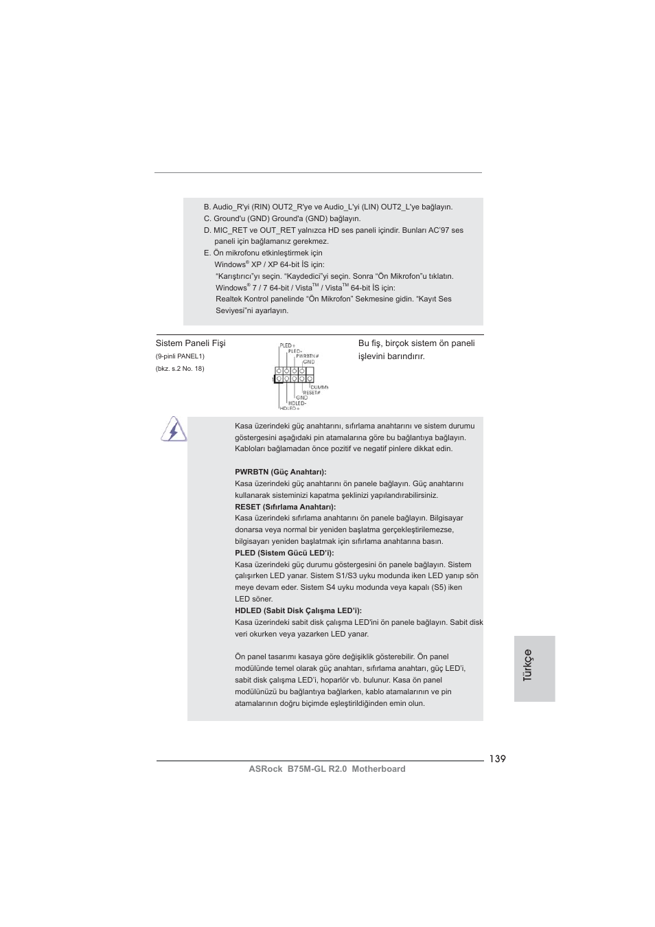 Türkçe | ASRock B75M-GL R2.0 User Manual | Page 139 / 204