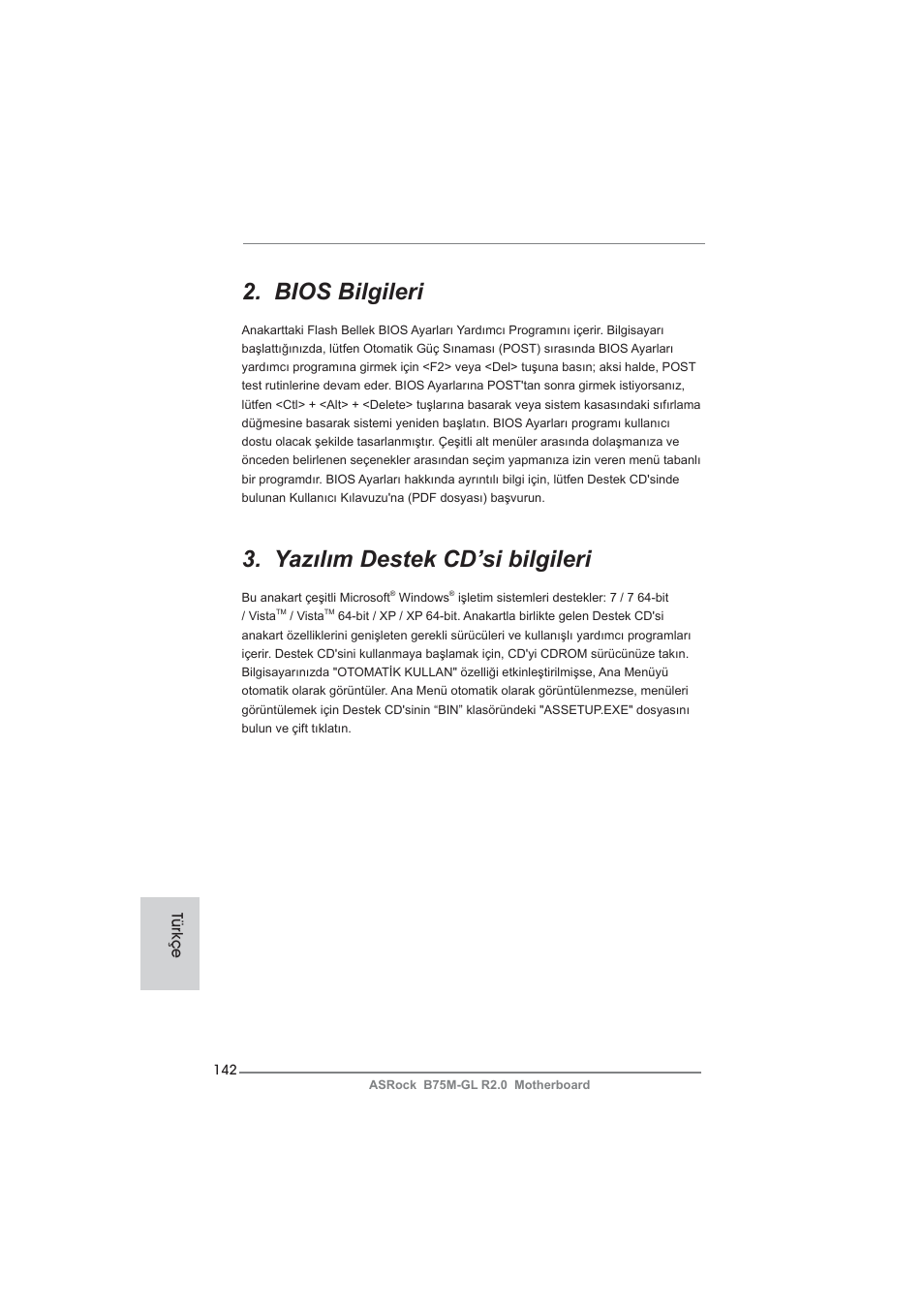 Bios bilgileri, Yazılım destek cd’si bilgileri | ASRock B75M-GL R2.0 User Manual | Page 142 / 204