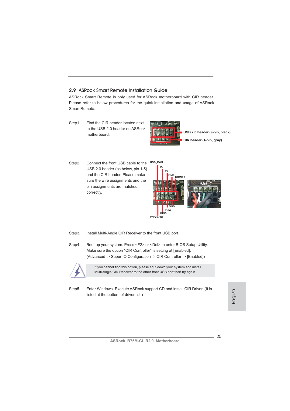 English, 9 asrock smart remote installation guide | ASRock B75M-GL R2.0 User Manual | Page 25 / 204