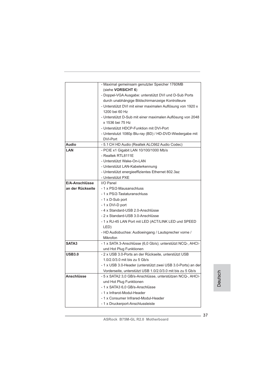 Deutsch | ASRock B75M-GL R2.0 User Manual | Page 37 / 204