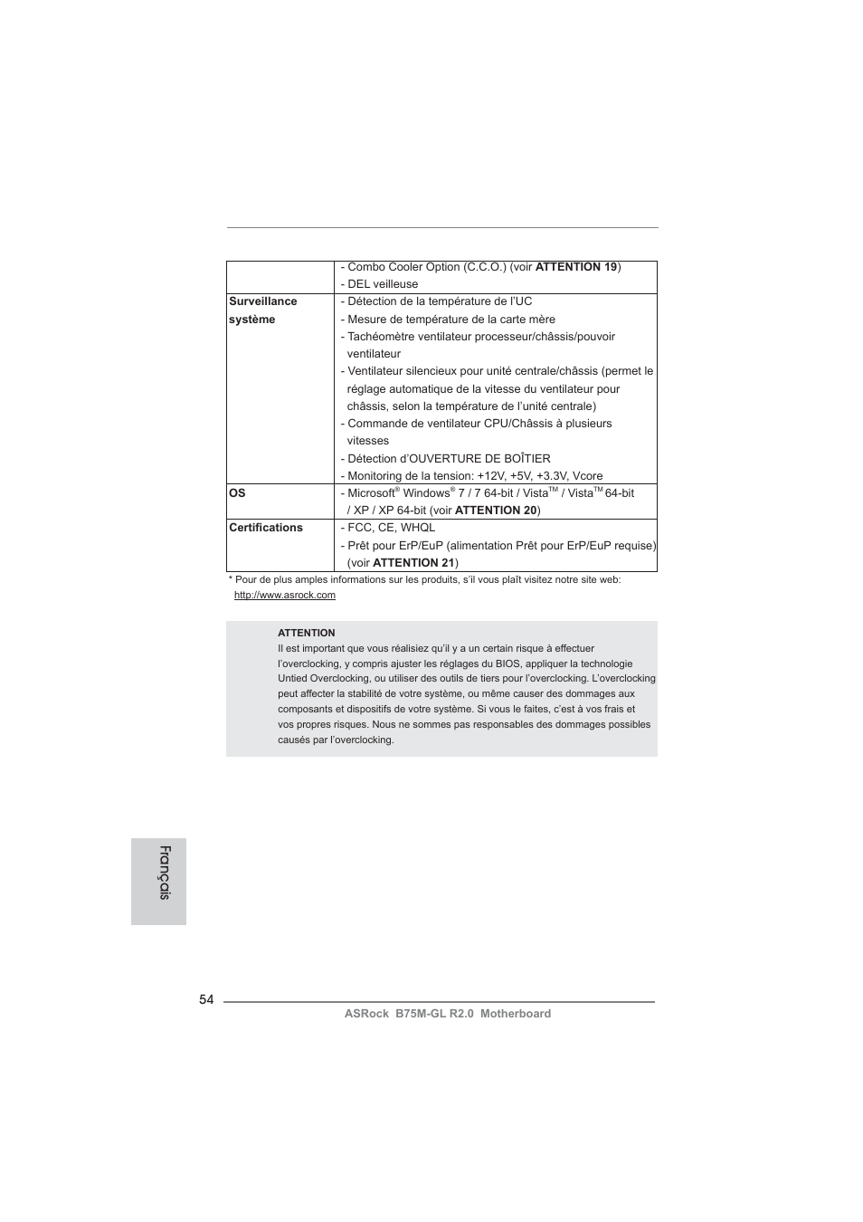Français | ASRock B75M-GL R2.0 User Manual | Page 54 / 204