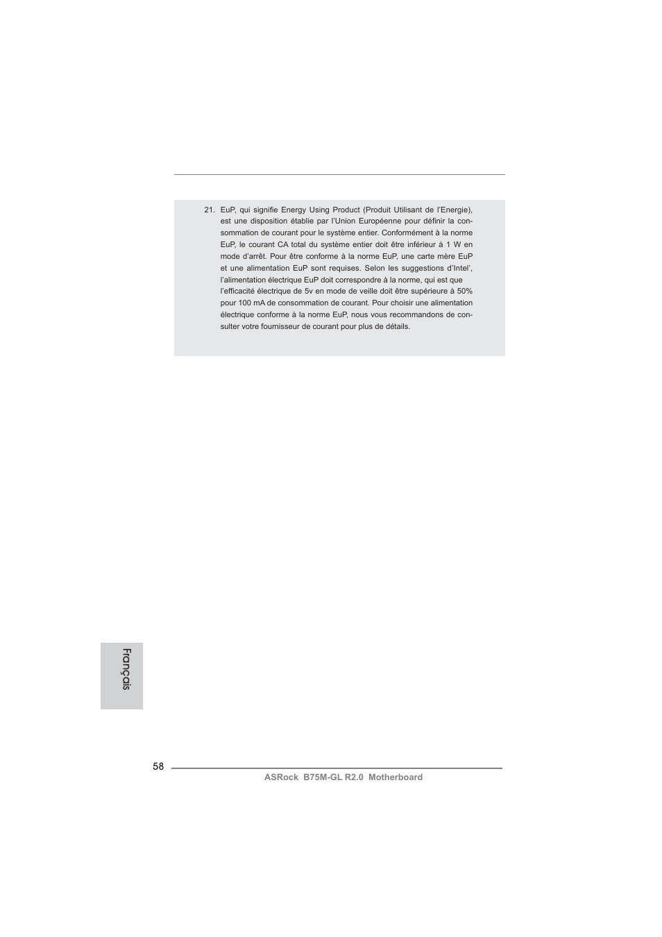 Français | ASRock B75M-GL R2.0 User Manual | Page 58 / 204