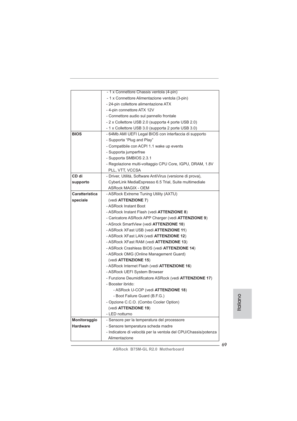 Italiano | ASRock B75M-GL R2.0 User Manual | Page 69 / 204