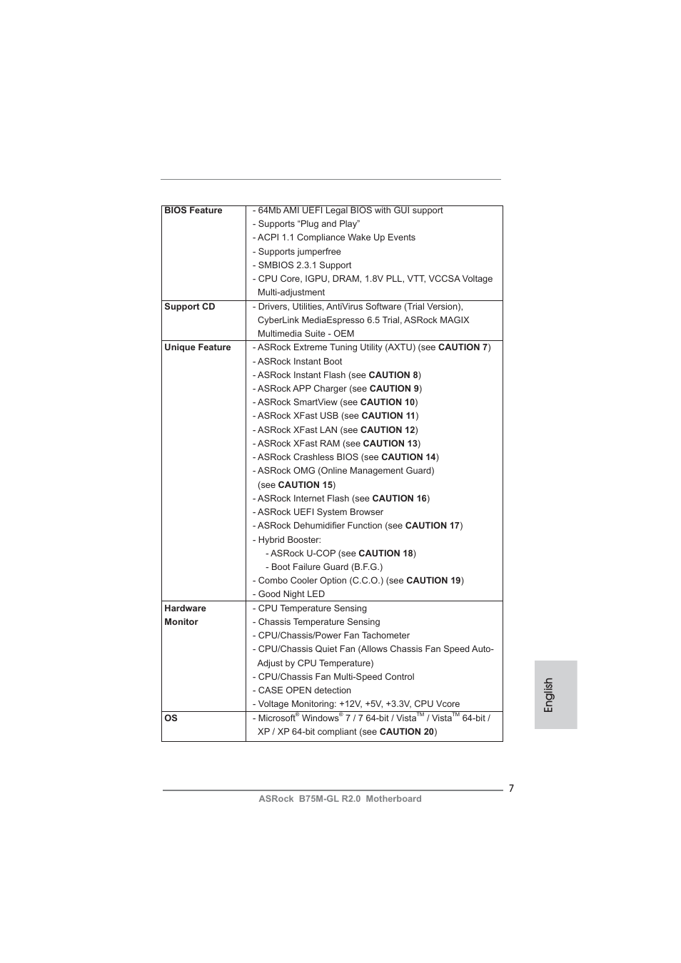 English | ASRock B75M-GL R2.0 User Manual | Page 7 / 204