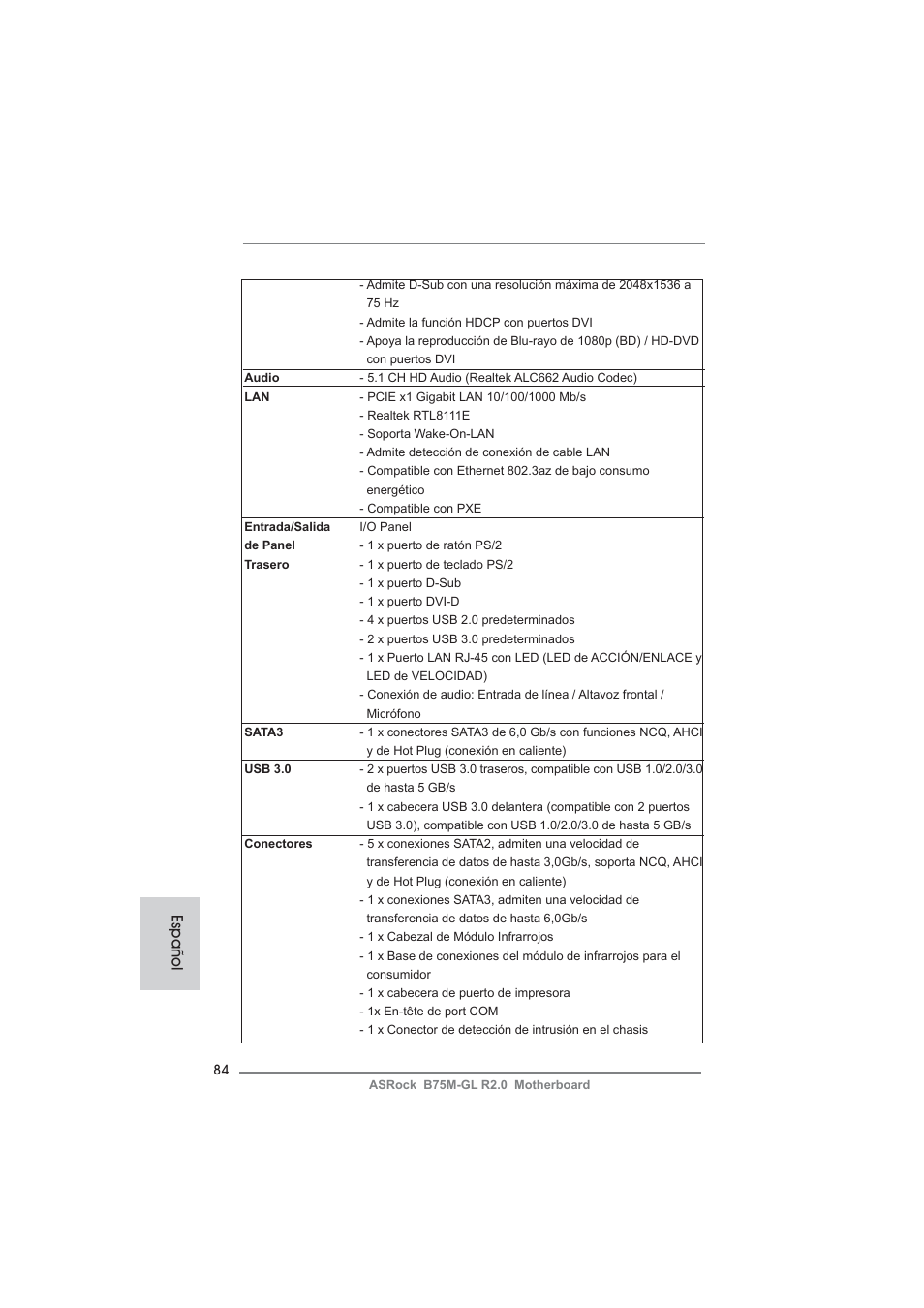 Español | ASRock B75M-GL R2.0 User Manual | Page 84 / 204