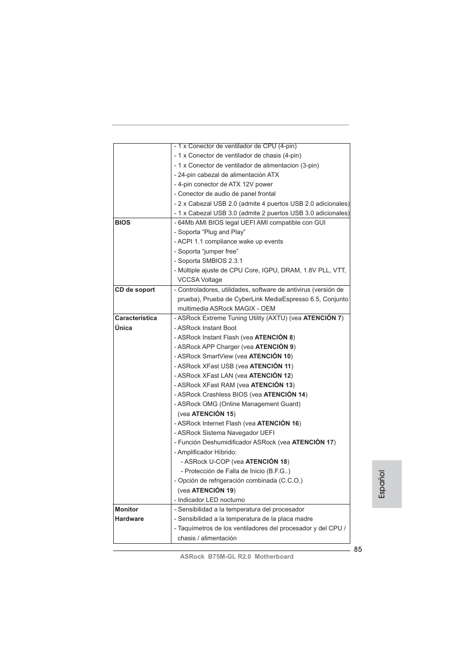 Español | ASRock B75M-GL R2.0 User Manual | Page 85 / 204