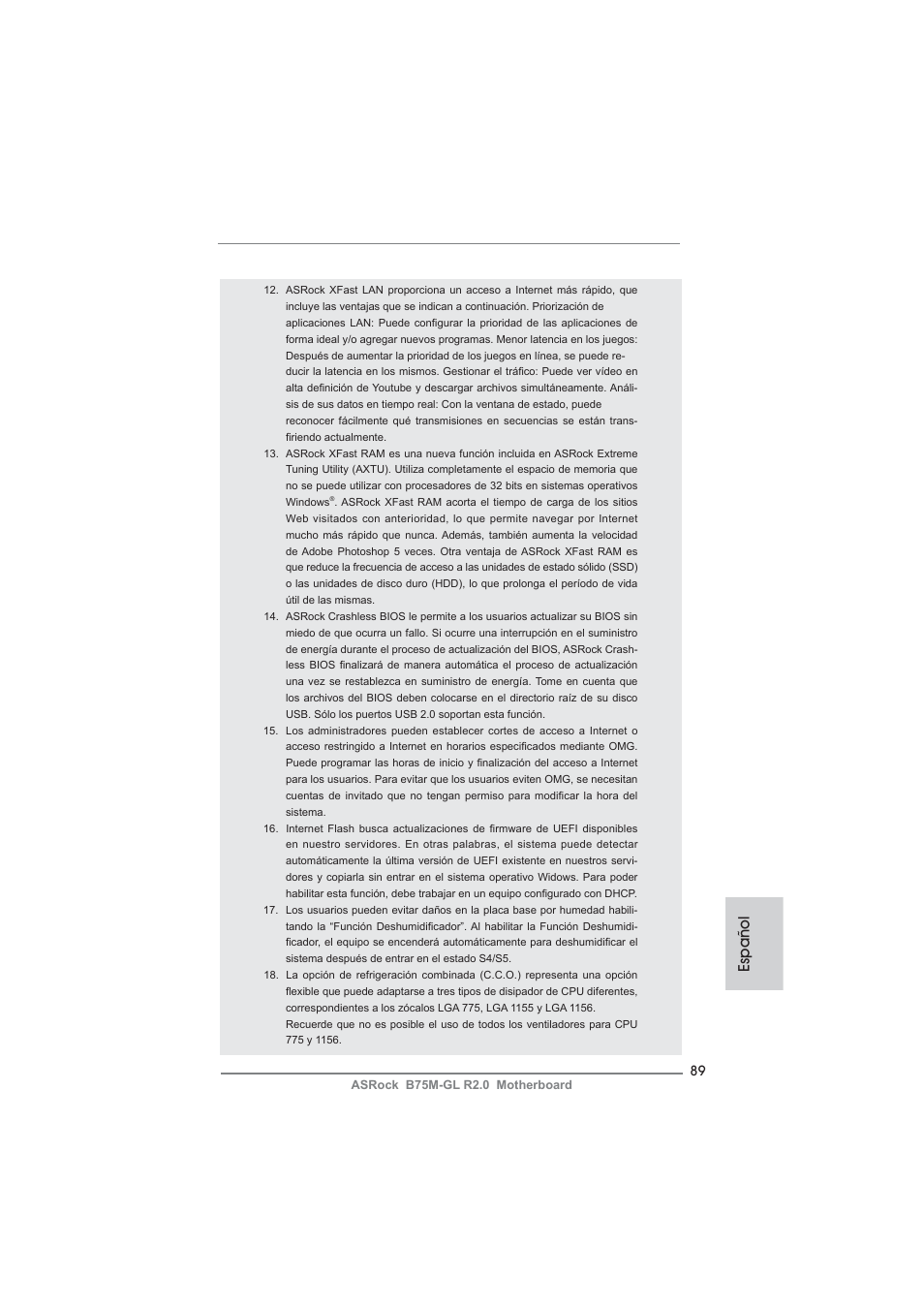 Español | ASRock B75M-GL R2.0 User Manual | Page 89 / 204