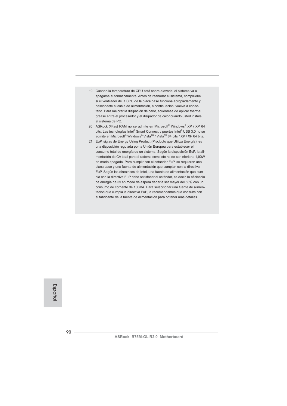 Español | ASRock B75M-GL R2.0 User Manual | Page 90 / 204