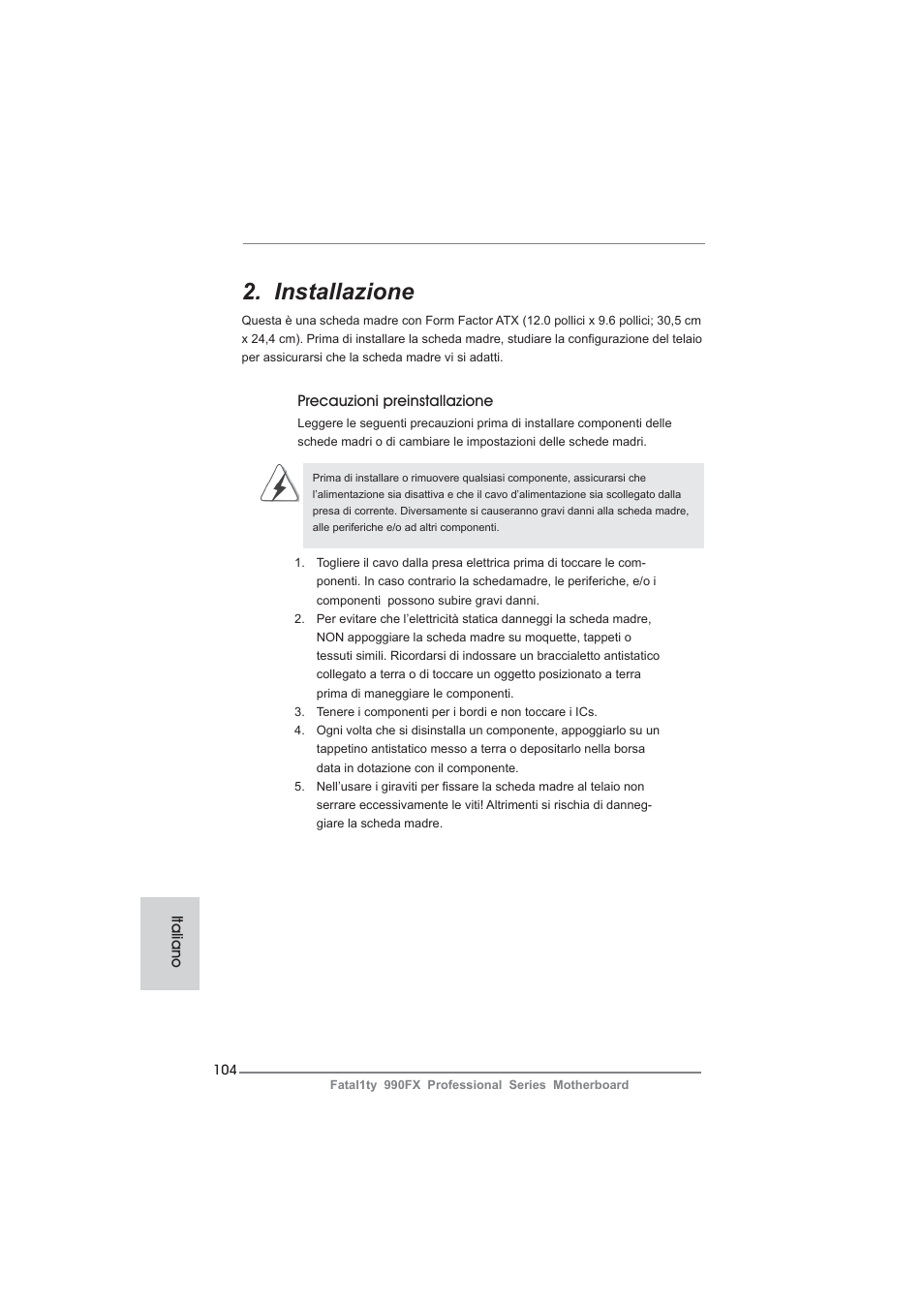 Installazione | ASRock Fatal1ty 990FX Professional User Manual | Page 104 / 287