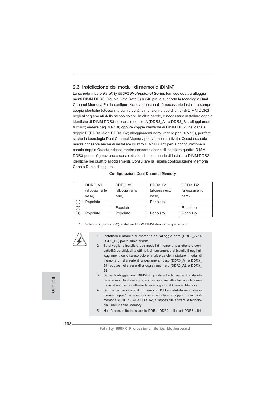 Italiano | ASRock Fatal1ty 990FX Professional User Manual | Page 106 / 287