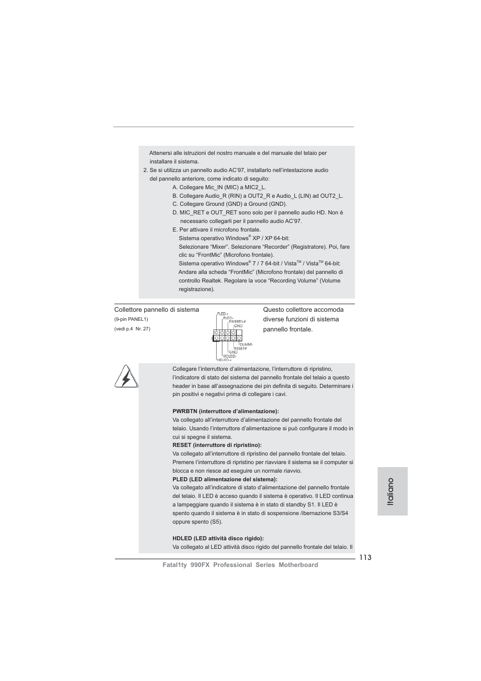 Italiano | ASRock Fatal1ty 990FX Professional User Manual | Page 113 / 287
