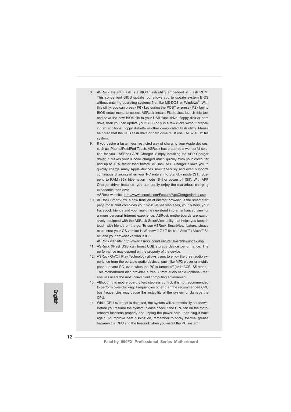 English | ASRock Fatal1ty 990FX Professional User Manual | Page 12 / 287