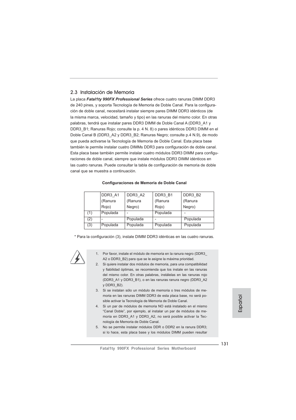 Español | ASRock Fatal1ty 990FX Professional User Manual | Page 131 / 287