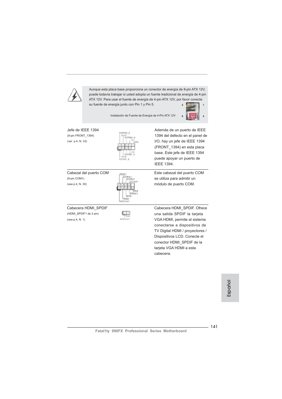 Español | ASRock Fatal1ty 990FX Professional User Manual | Page 141 / 287