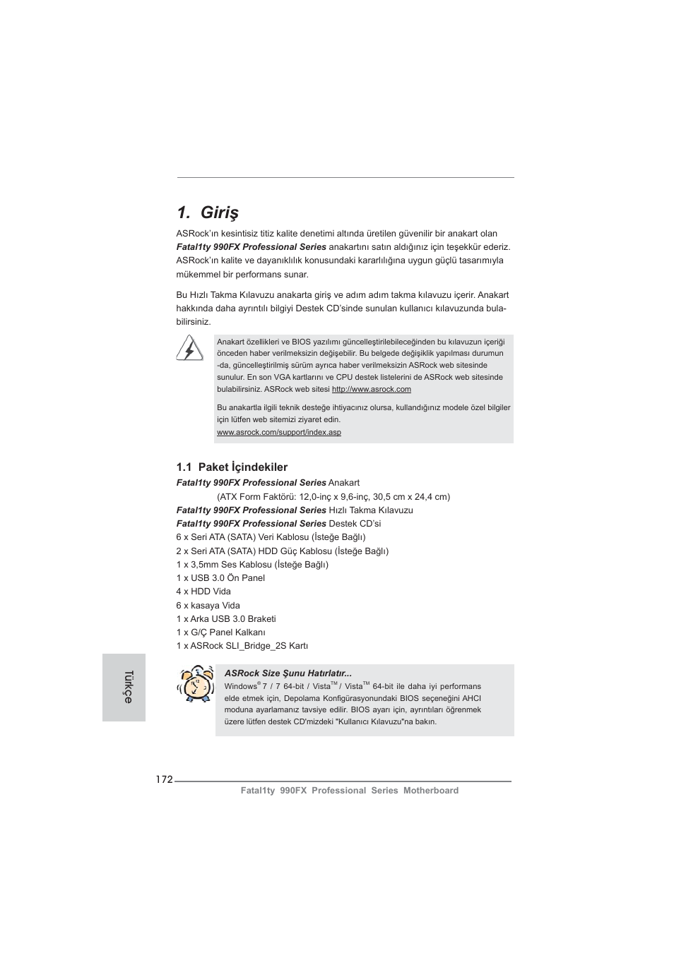 Turkish, Giriş | ASRock Fatal1ty 990FX Professional User Manual | Page 172 / 287