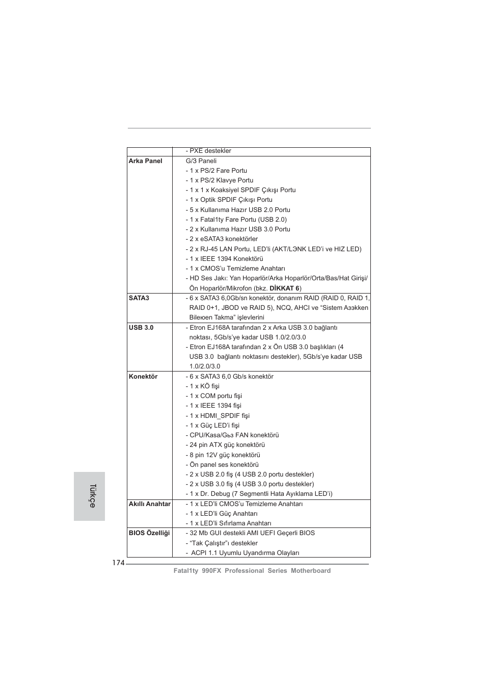 Türkçe | ASRock Fatal1ty 990FX Professional User Manual | Page 174 / 287