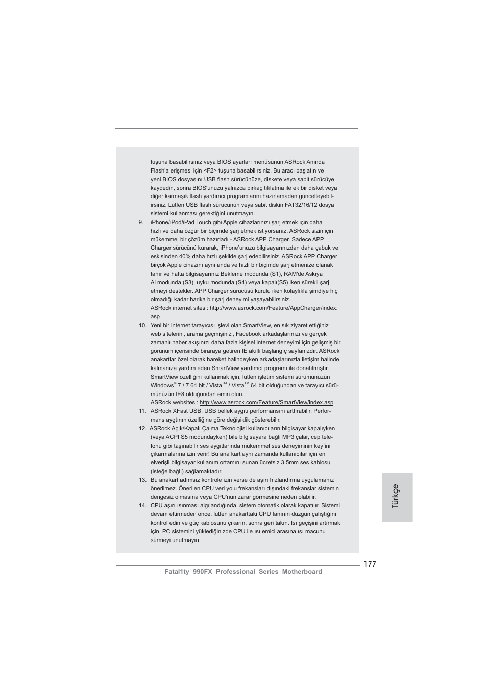 Türkçe | ASRock Fatal1ty 990FX Professional User Manual | Page 177 / 287