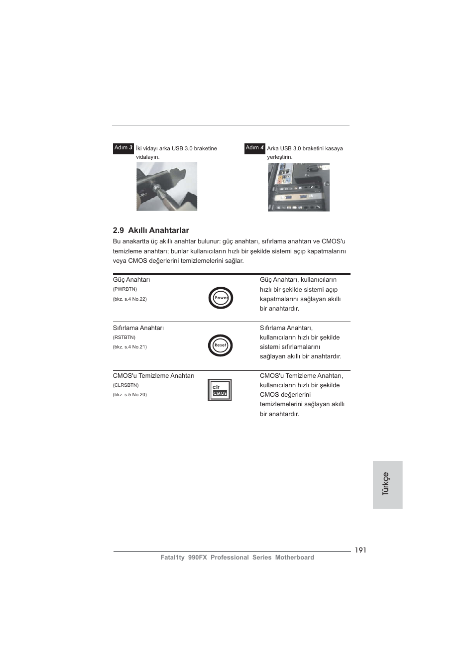 9 akıllı anahtarlar, Türkçe | ASRock Fatal1ty 990FX Professional User Manual | Page 191 / 287