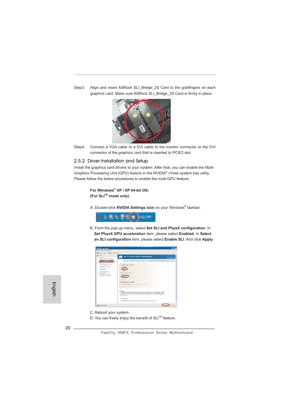 2 driver installation and setup, English | ASRock Fatal1ty 990FX Professional User Manual | Page 20 / 287