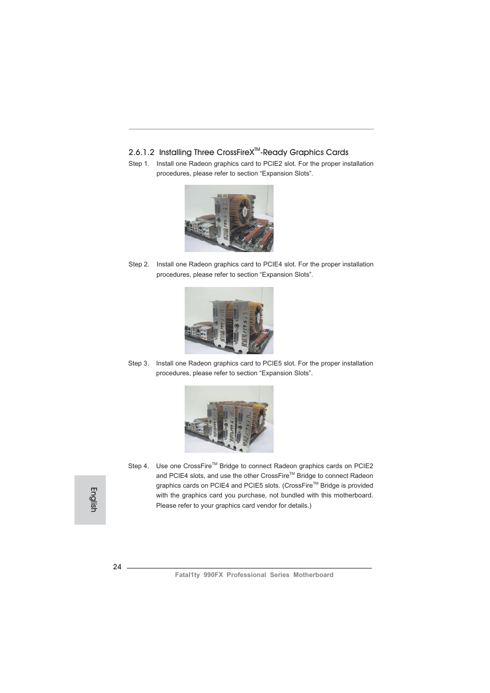 2 installing three crossfirex, Ready graphics cards, English | ASRock Fatal1ty 990FX Professional User Manual | Page 24 / 287