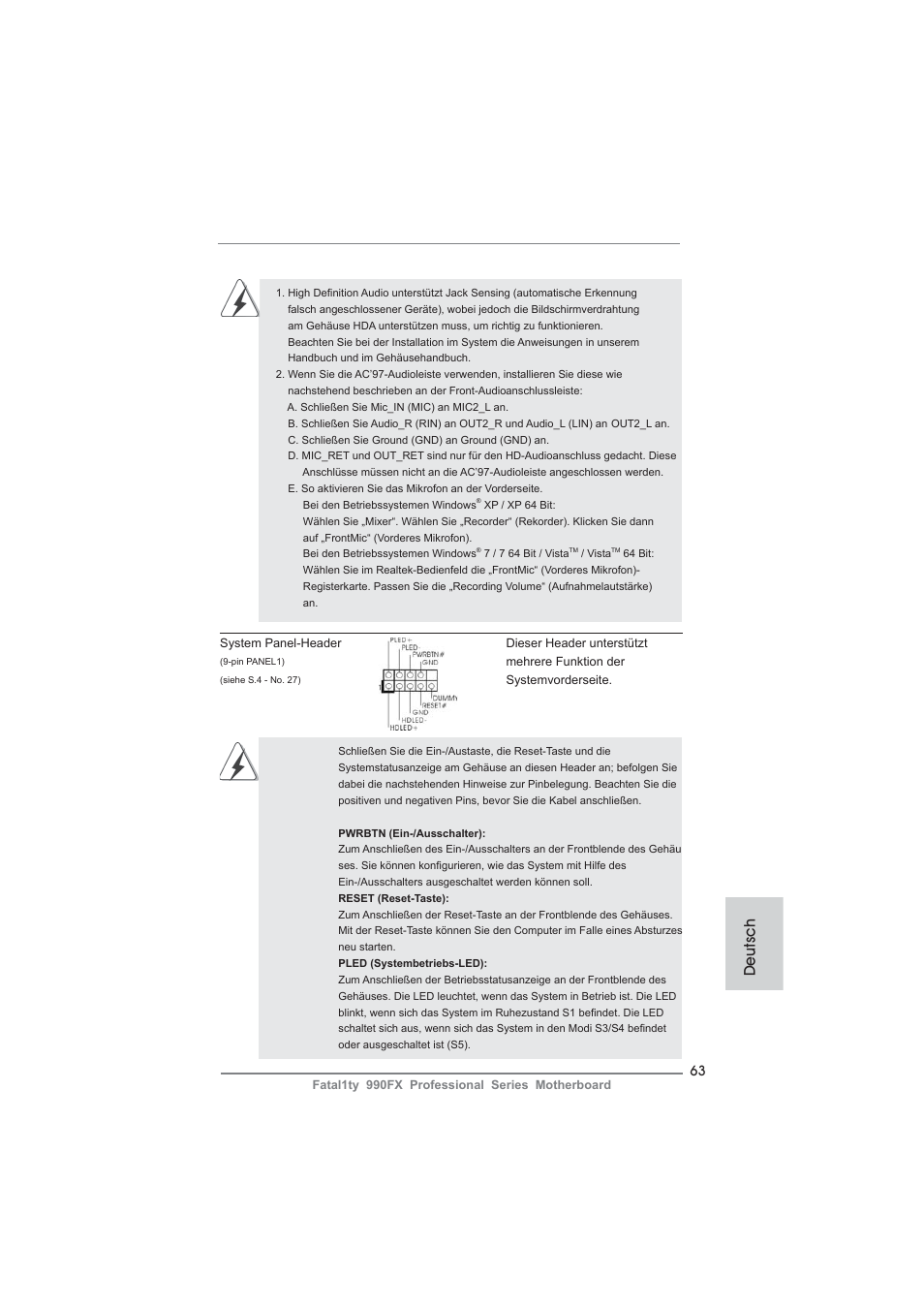 Deutsch | ASRock Fatal1ty 990FX Professional User Manual | Page 63 / 287