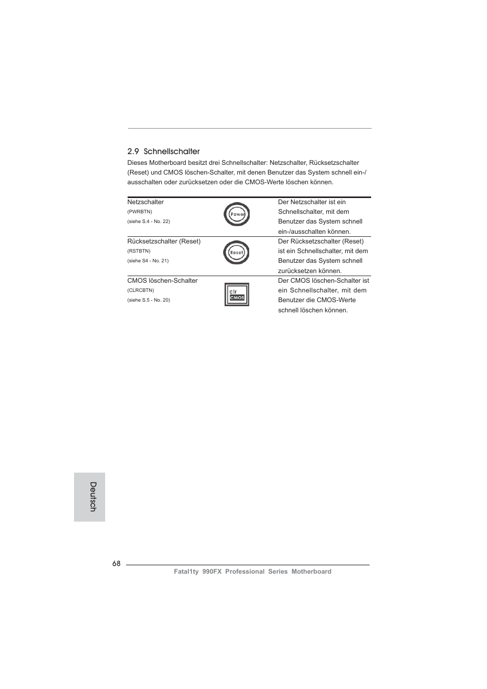 9 schnellschalter, Deutsch | ASRock Fatal1ty 990FX Professional User Manual | Page 68 / 287