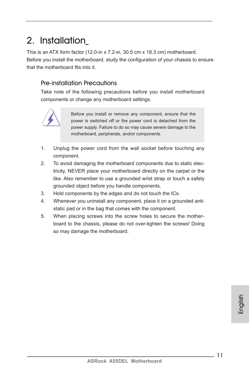 Installation | ASRock A55DEL User Manual | Page 11 / 181