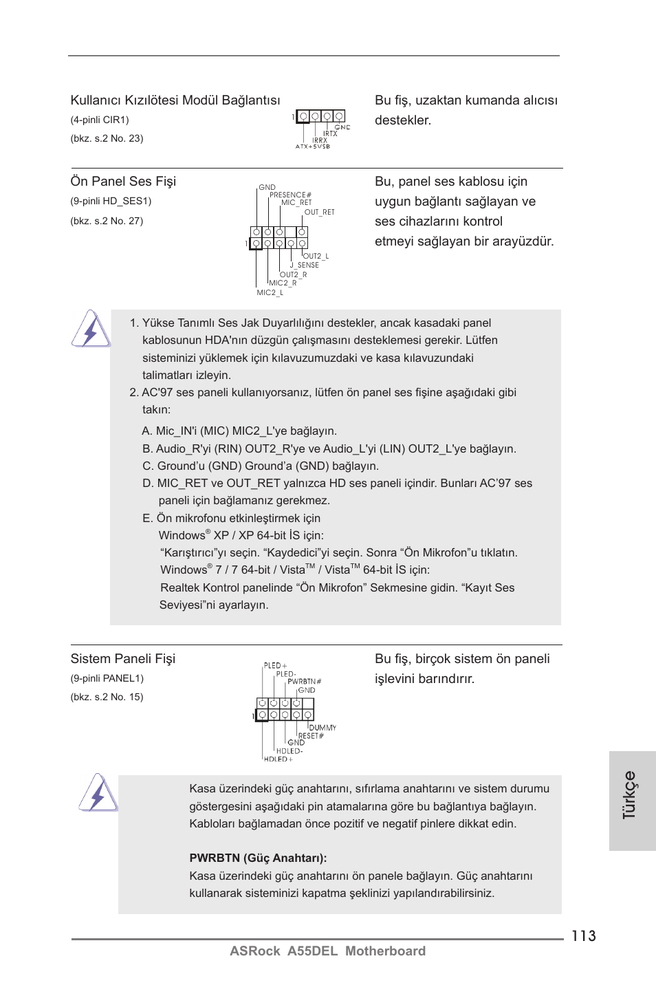 Türkçe | ASRock A55DEL User Manual | Page 113 / 181