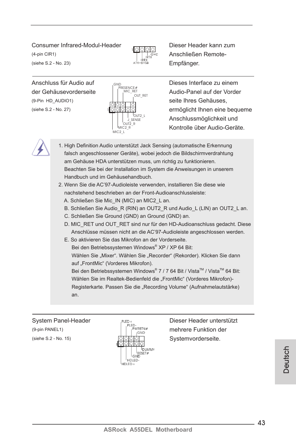 Deutsch | ASRock A55DEL User Manual | Page 43 / 181