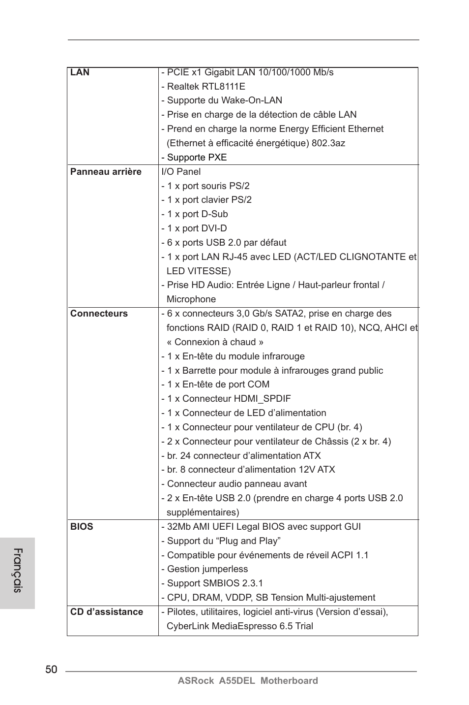 Français | ASRock A55DEL User Manual | Page 50 / 181