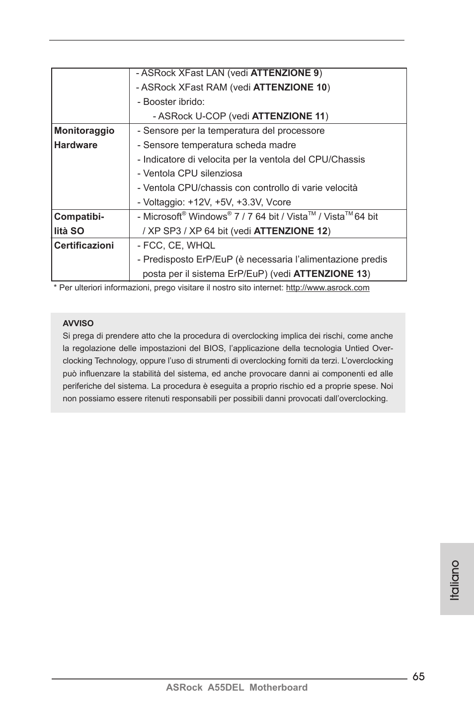Italiano | ASRock A55DEL User Manual | Page 65 / 181