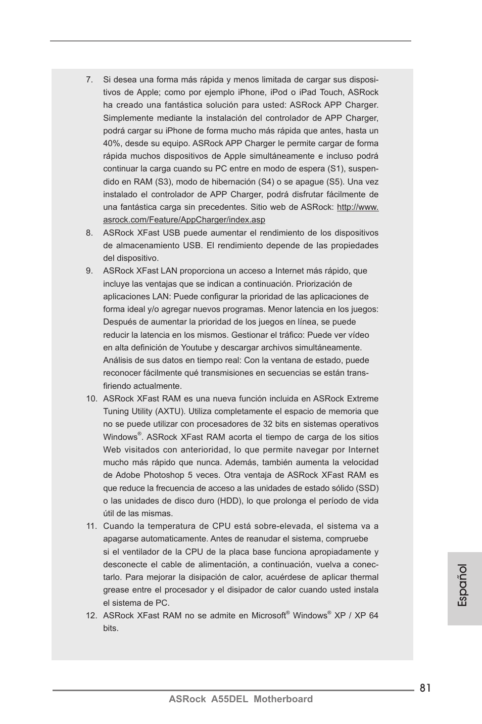 Español | ASRock A55DEL User Manual | Page 81 / 181