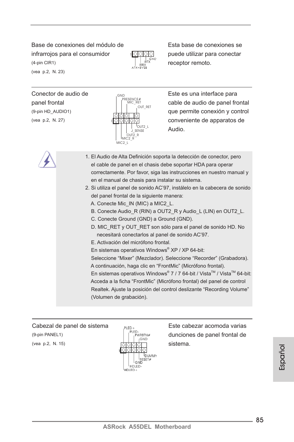 Español | ASRock A55DEL User Manual | Page 85 / 181