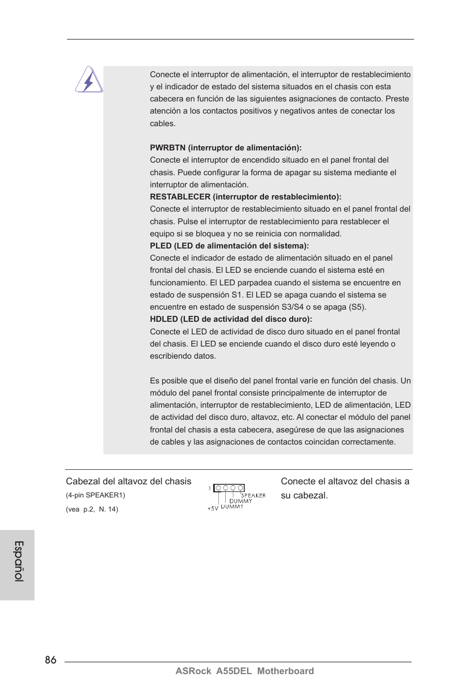 Español | ASRock A55DEL User Manual | Page 86 / 181