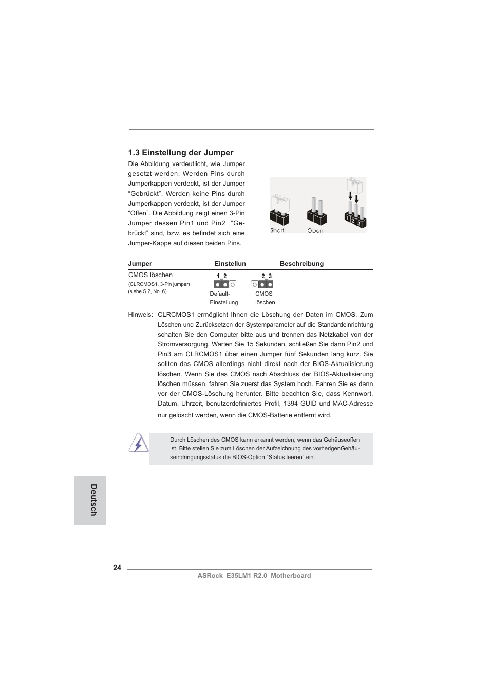 Deutsch 1.3 einstellung der jumper | ASRock E35LM1 R2.0 User Manual | Page 24 / 95