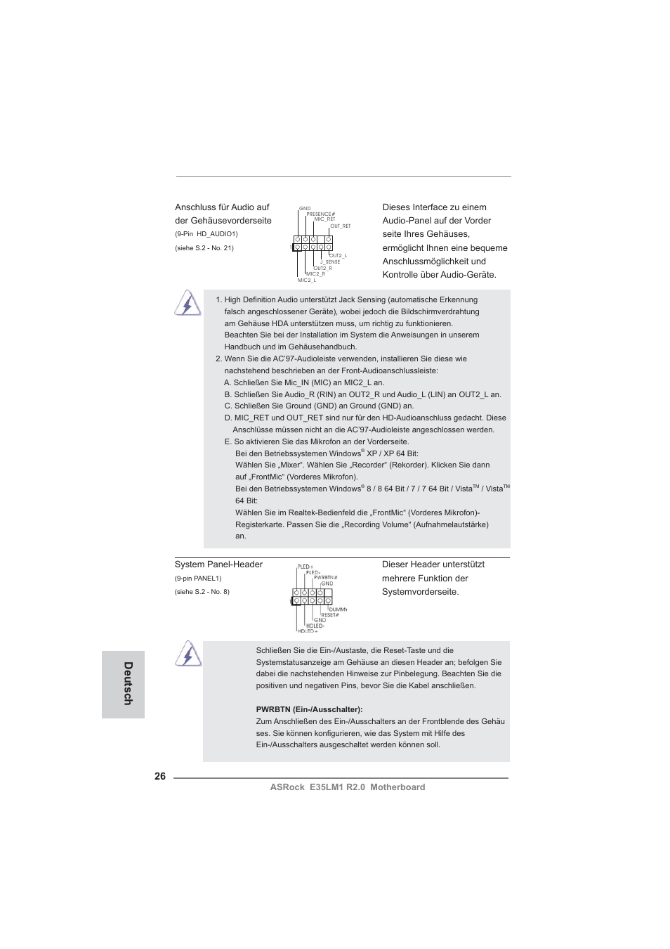 Deutsch | ASRock E35LM1 R2.0 User Manual | Page 26 / 95