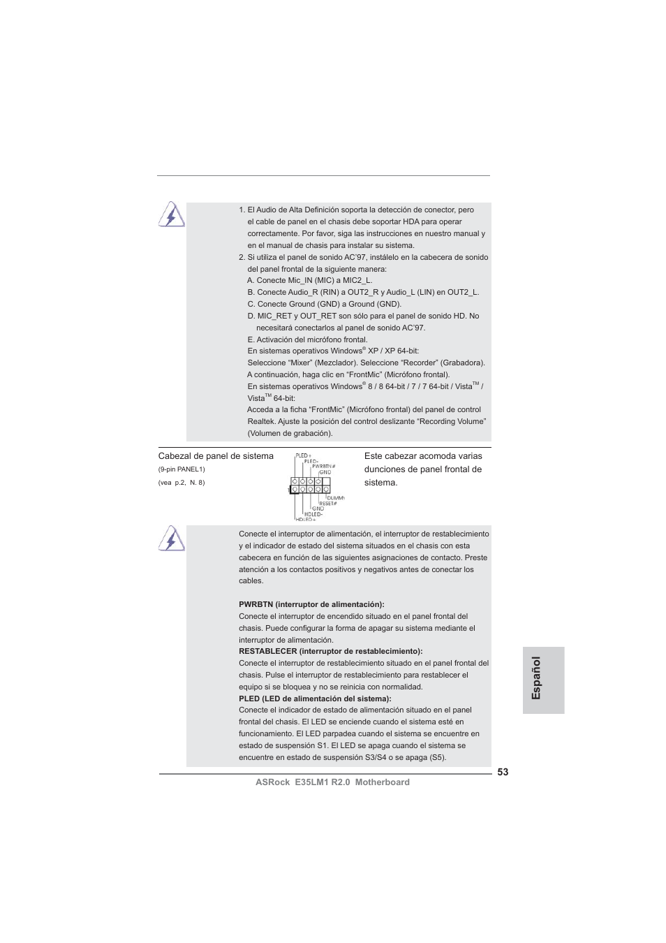 Español | ASRock E35LM1 R2.0 User Manual | Page 53 / 95