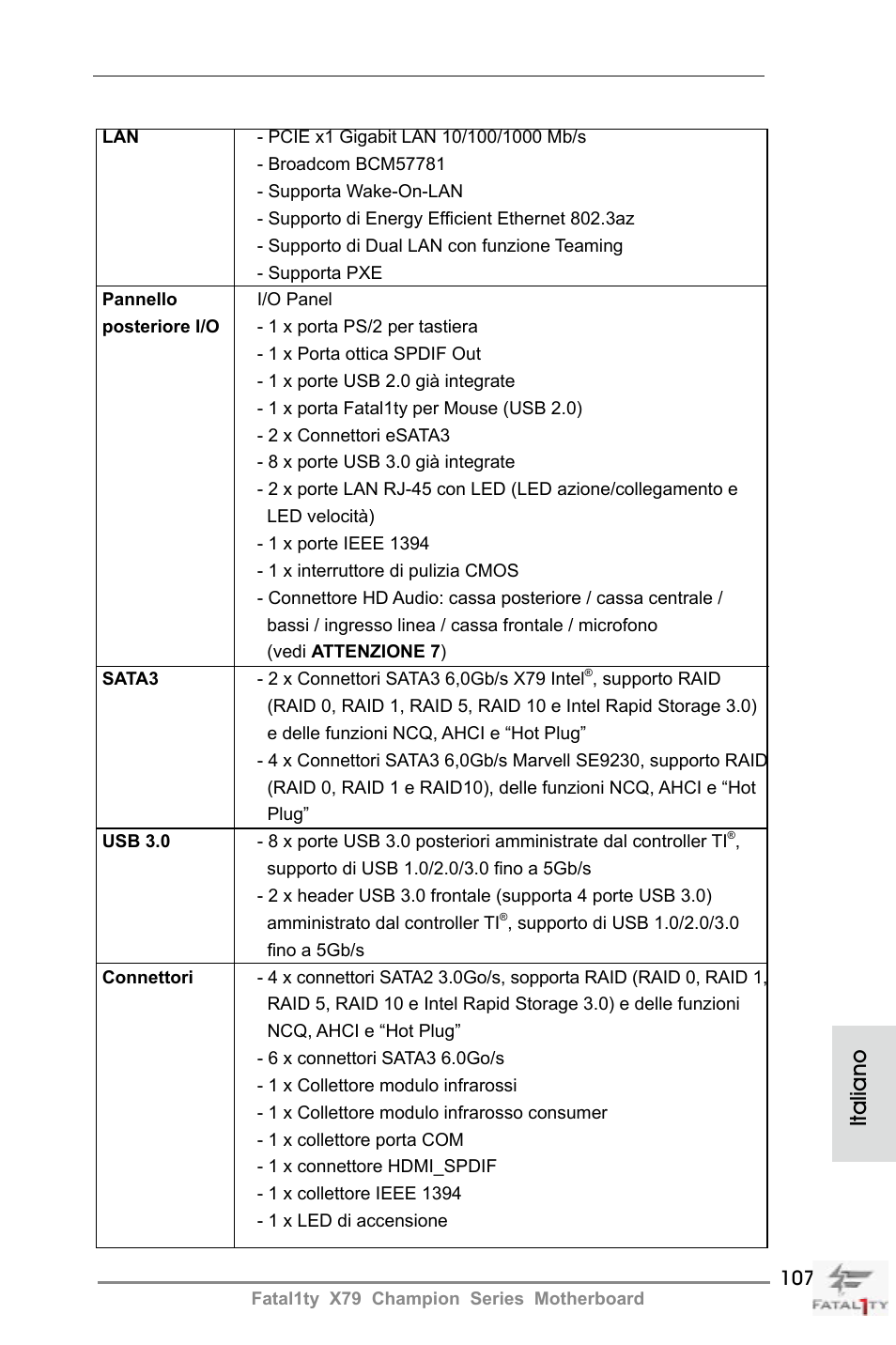 Italiano | ASRock Fatal1ty X79 Champion User Manual | Page 107 / 265