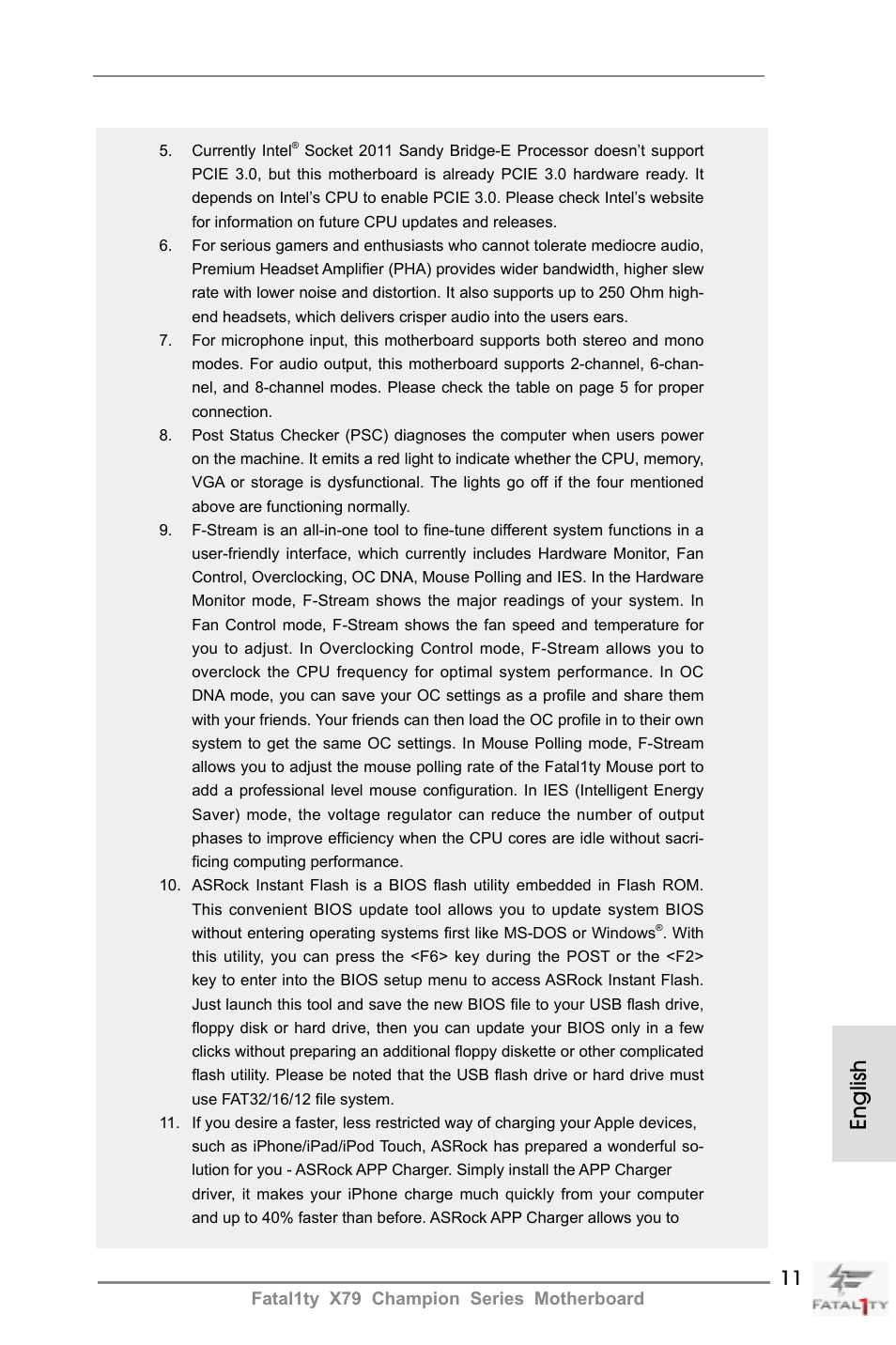 English | ASRock Fatal1ty X79 Champion User Manual | Page 11 / 265