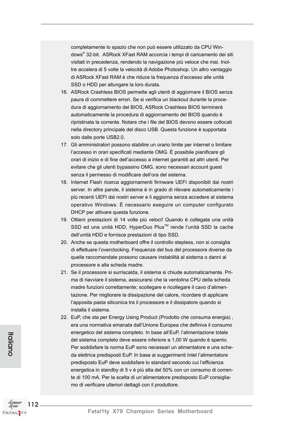 Italiano | ASRock Fatal1ty X79 Champion User Manual | Page 112 / 265