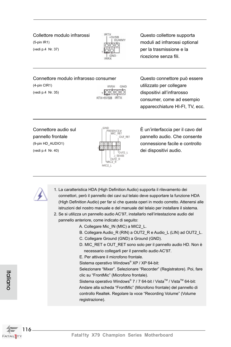 Italiano | ASRock Fatal1ty X79 Champion User Manual | Page 116 / 265
