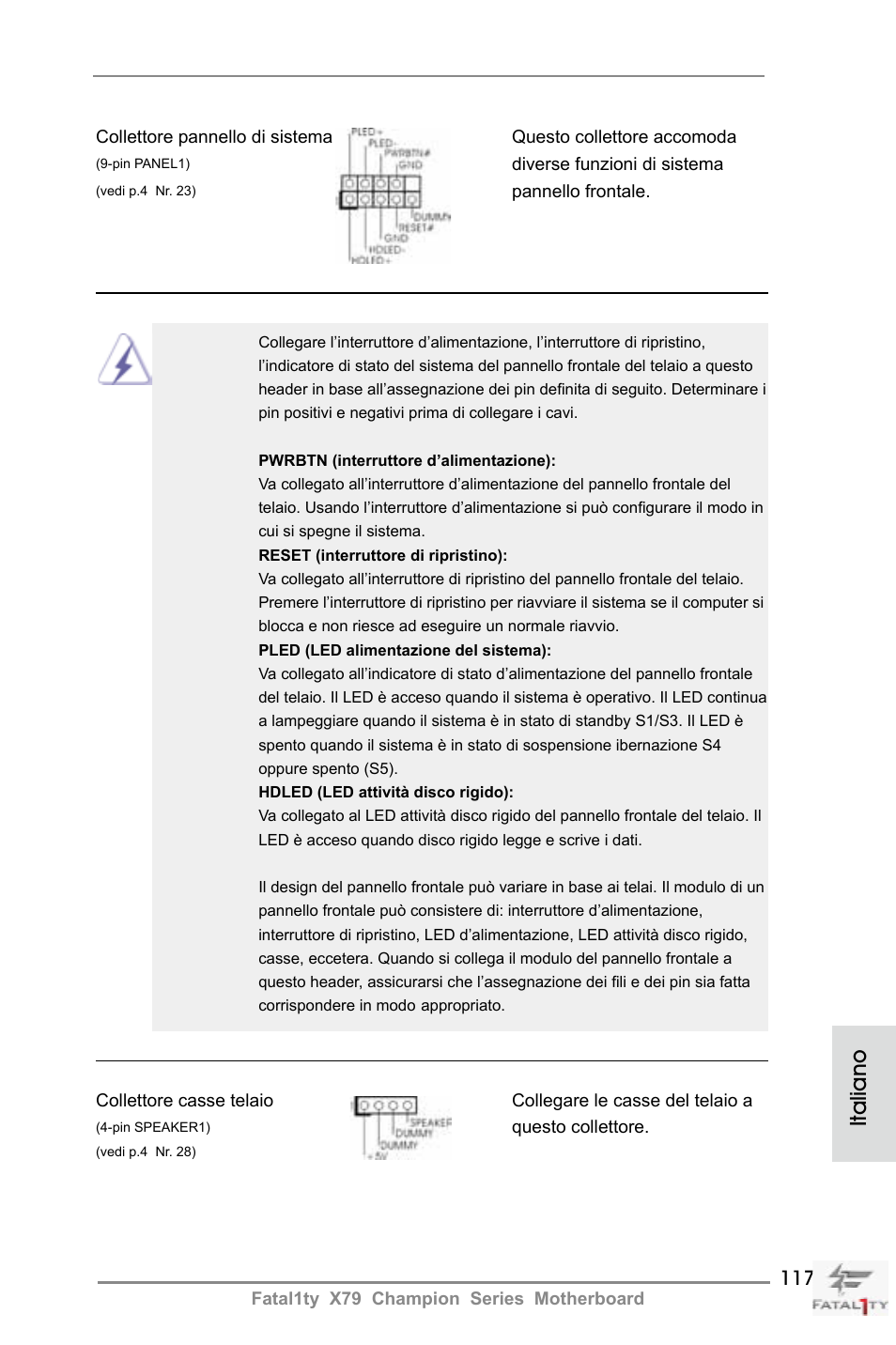 Italiano | ASRock Fatal1ty X79 Champion User Manual | Page 117 / 265
