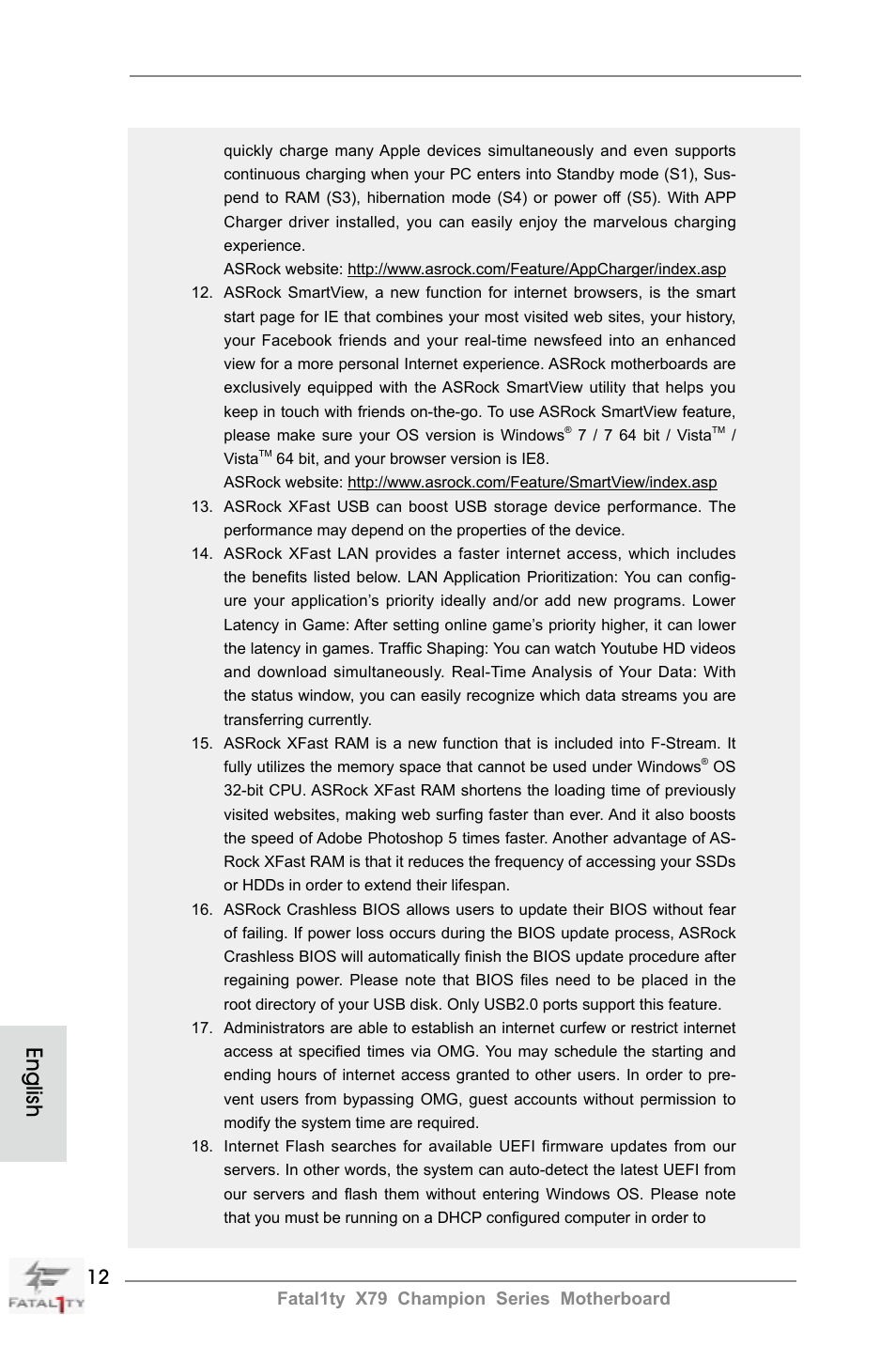 English | ASRock Fatal1ty X79 Champion User Manual | Page 12 / 265