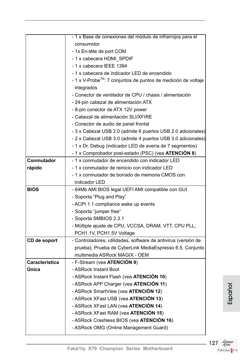 Español | ASRock Fatal1ty X79 Champion User Manual | Page 127 / 265